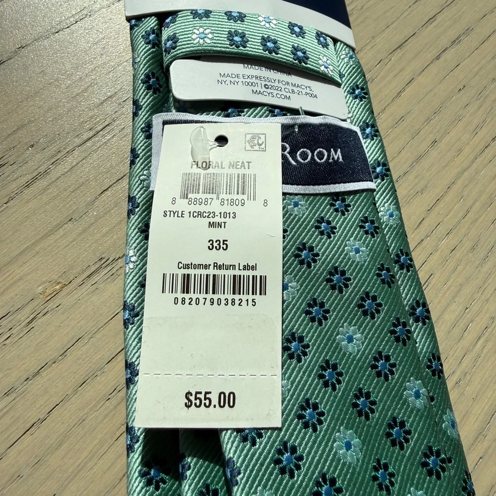 NWT Club Room Men's Green Floral Neat Patterned Regular Tie